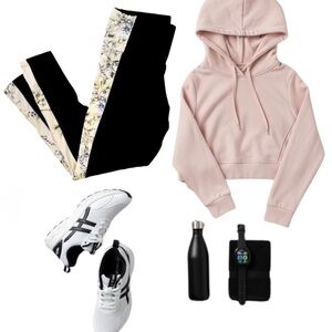 Victoria Sport Women’s Black Leggings with Floral Side Panels Size L